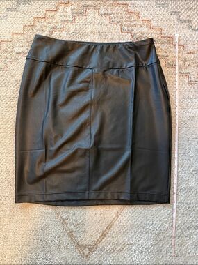 Black Faux Leather Medium Pencil Skirt - Classic Women's Skirt